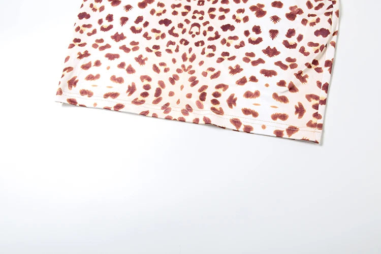 Leopard Print Dress Lace Square collar Sleeveless Mini Bodycon
