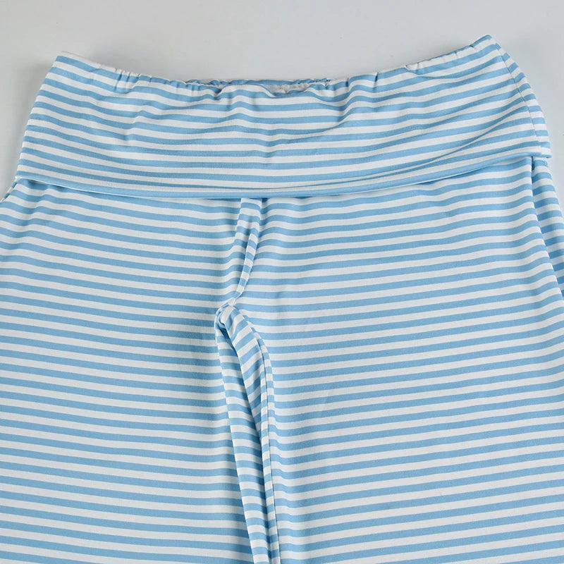 Strip Looe Pant Turn-down Wait Wide Leg Trouer Bottom