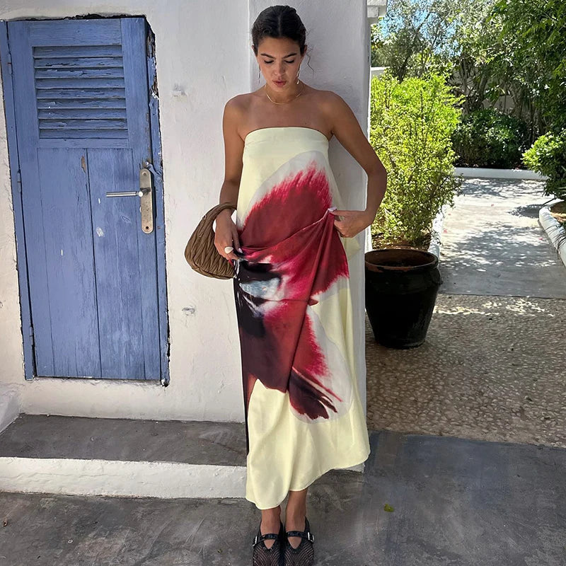 Straple Floral Belt Maixi Dress Yellow Backless Wait Dress
