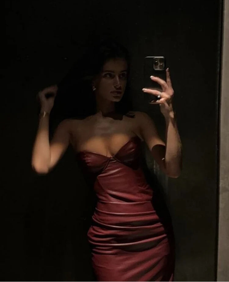 Faux Leather Backless Mini Bodycon Dress