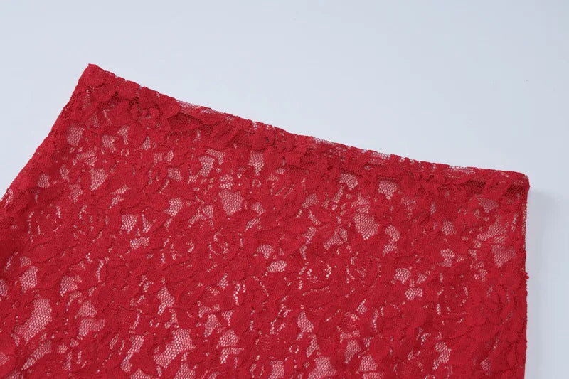 Red Lace See Through Two Piece Set