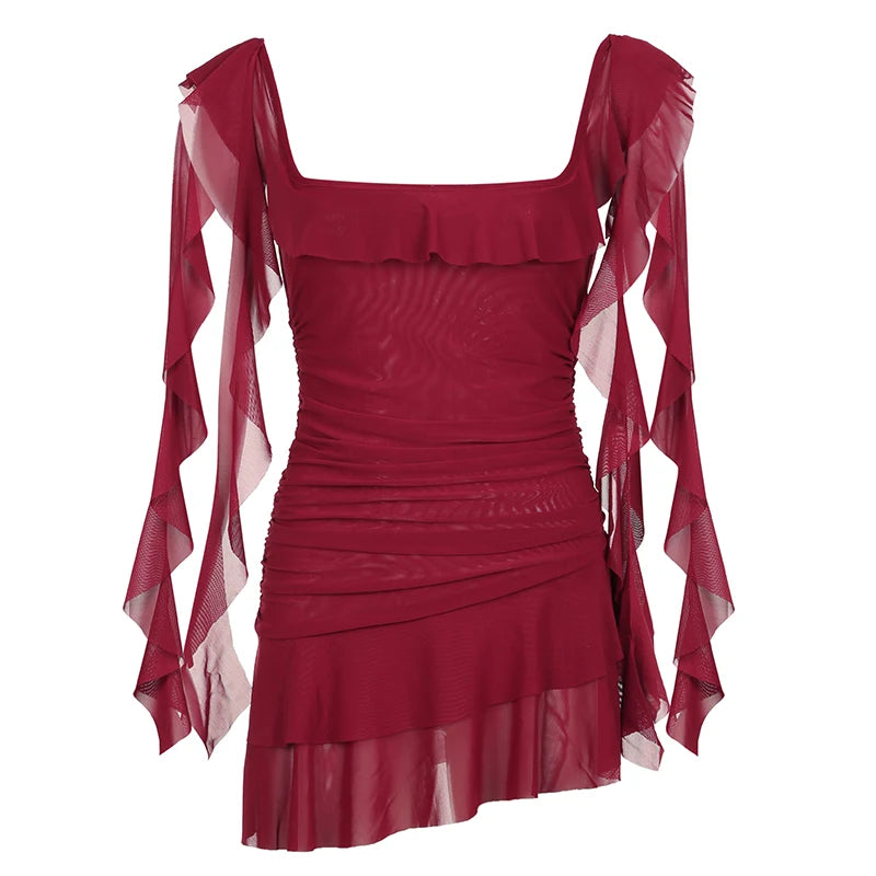 Red Ruffled Bodycon Mini Dress