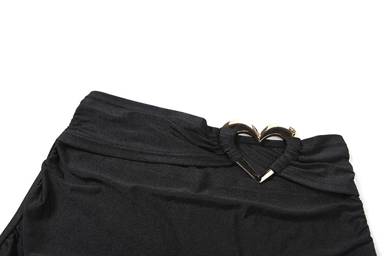2-Piece Set Love Metal Ring Halter Hollow Low-Neck Mini Top Hollow Ruffles Skirts Midnight Matching Suits