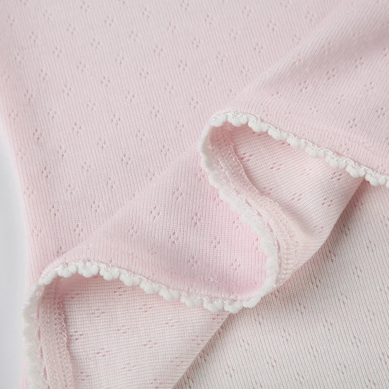 Square Collar Slim Folds Tee Shirts Long Sleeves s Lace Knitted Bow 's Top