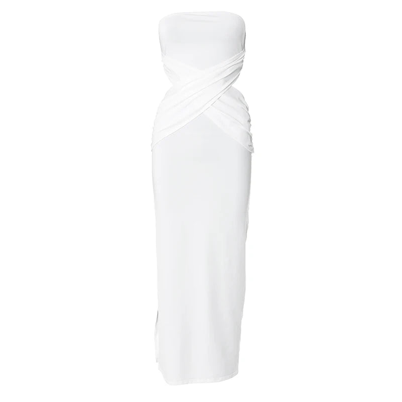 'S Strapless Backless Waistless Hollow Out Cross Slim Open Long Dress Dress