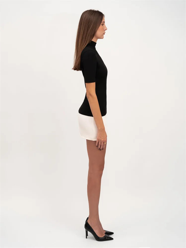 Contrast Mini Dress High Waist Short Sleeve Patchwork Bodycon Dress Mini Dress
