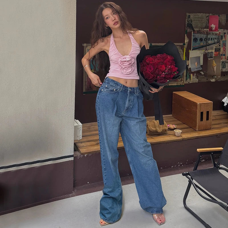 Pink V-Neck 3D Flower Top
