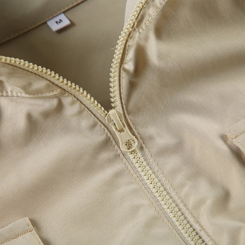 Patchwork Jackets Pockets Turn-down Collar 's Coats Zipper