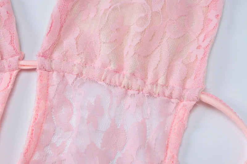Lace Backless See Through Mini Dress
