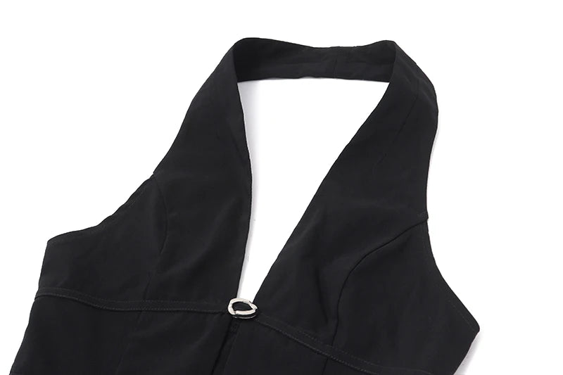 Black Backless Top And Puff Mini Skirt Set