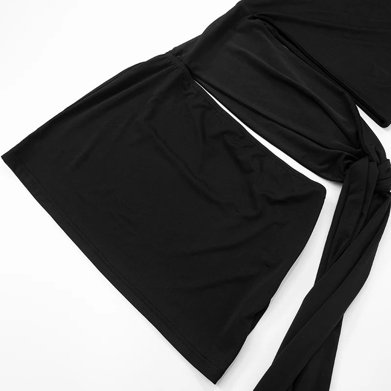 Color Oblique Collar Strapless Sleeveless Slim Tie Short Dress Hollow Out Hip Dress