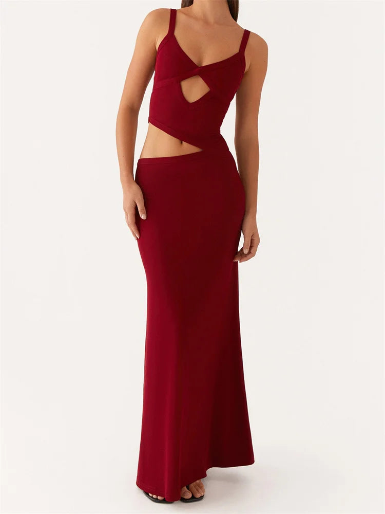 Dress Sleeveless Strap V-neck Backless Waist Front Hollow Out Dress Cocktail