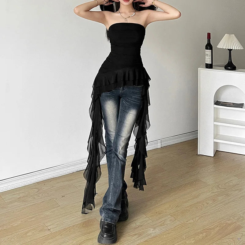 Solid Color Sweet Gentle Cute All-match Travel Chest Wrap ruched Tassel Vest