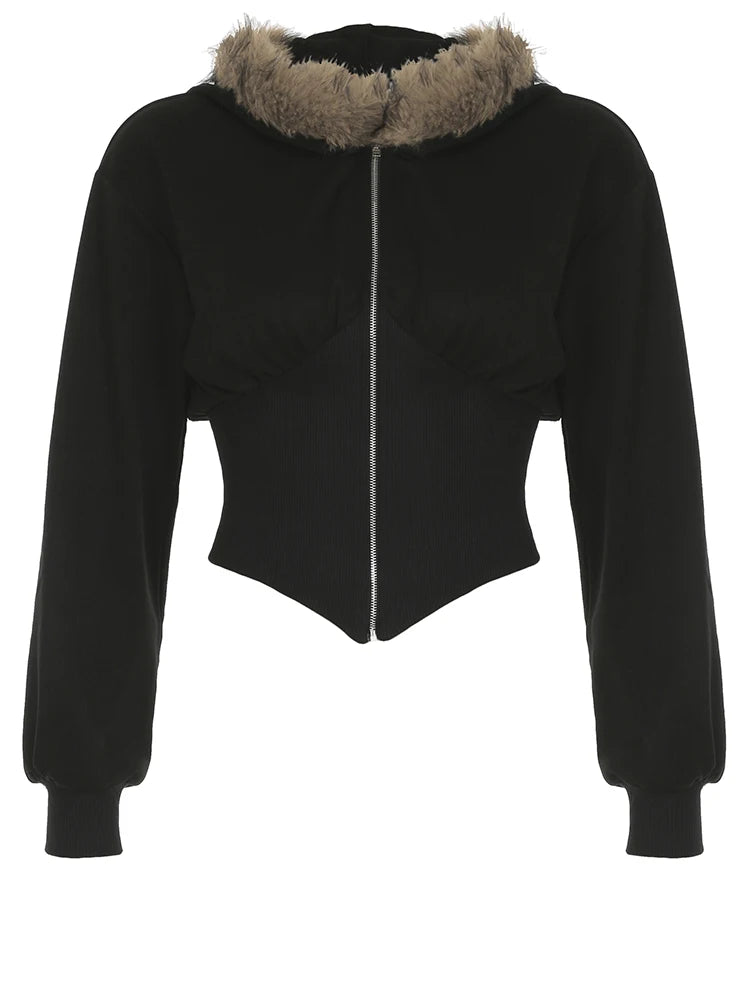 Zip Up Fur Neck Hoodie Coats Slim 's Jackets s