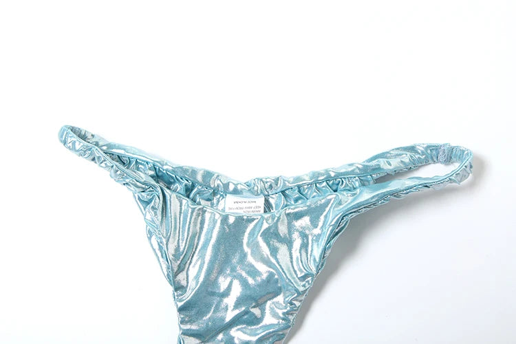 Shiny Reflective Set Stunning Trim Crop Camis Under Pleated Ruffle Mini Skirts Swim Suits