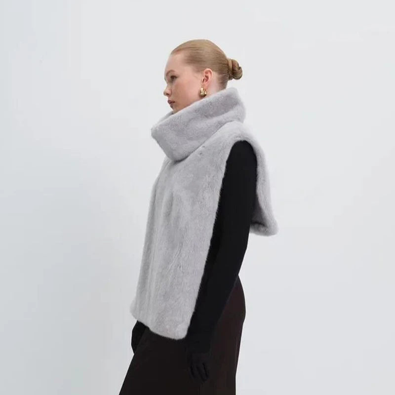 Half Turtleneck Furry Sleevele Top Patchwork Short Section Pullover Top