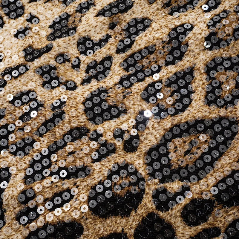 Leopard Sequins strapless Iron Ring Hollow Out Dew Backpack Hip Slim Dress