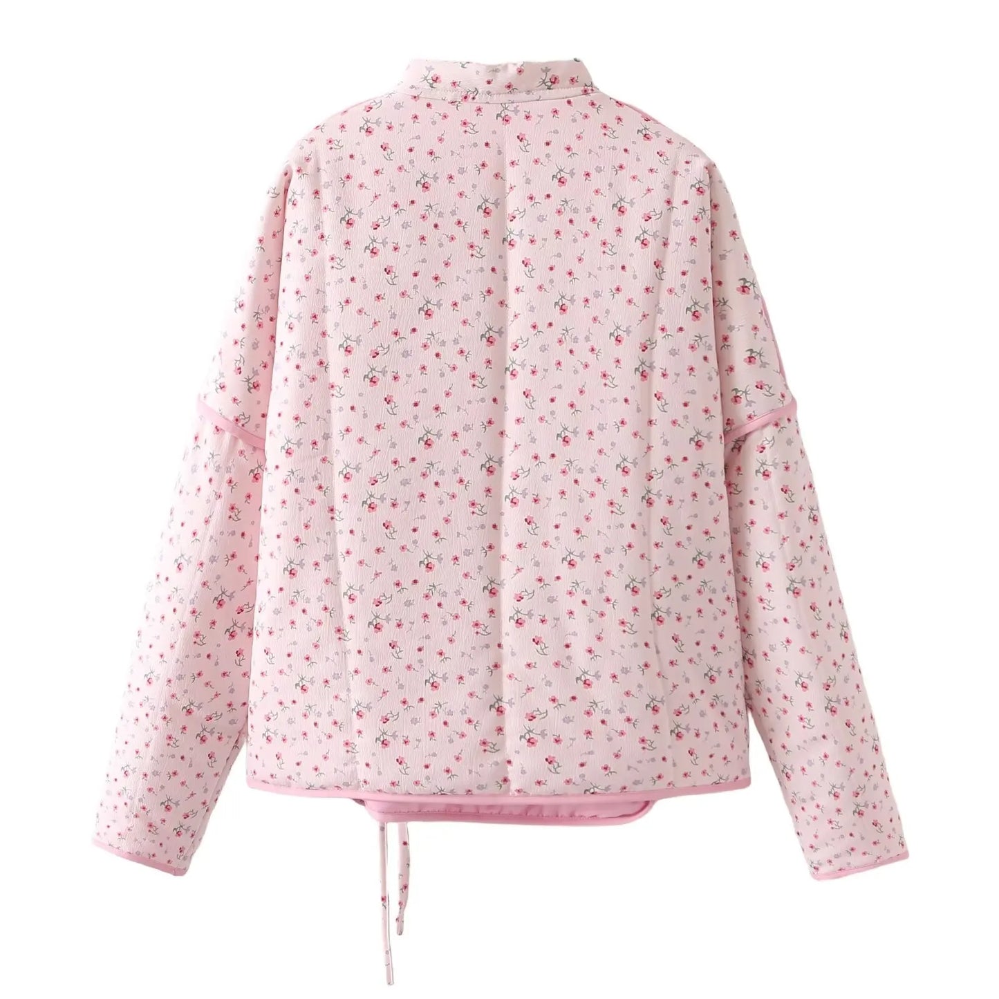 Pink Floral V Neck Cotton Jacket