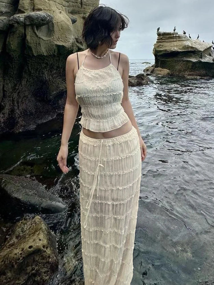 Mesh See Through Backless Two Piece Set