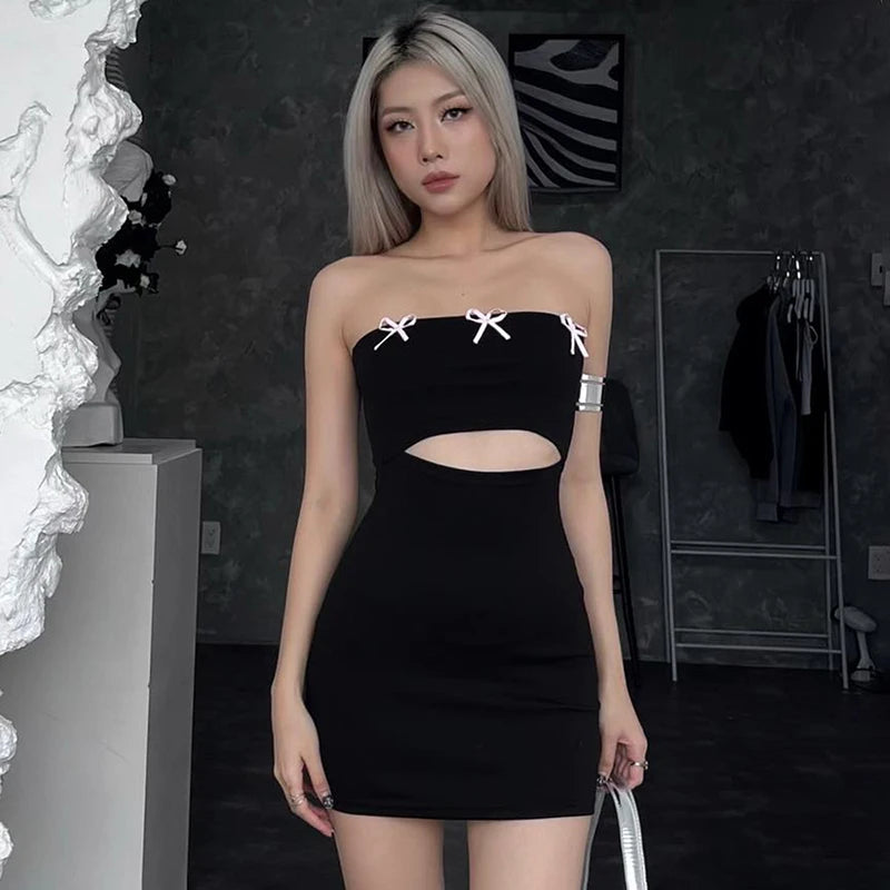 Kawaii Bow Mini Dress Korean Lace Trim A-Line Dress Fairycore 00S Y2K Coquette