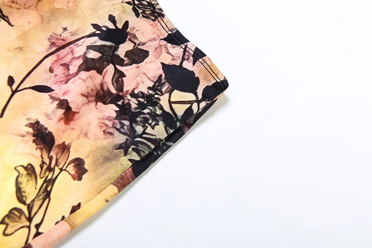 Foliage Print 2 Piece Set Halter Backless Camisole Back Split Maxi Skirts Matching