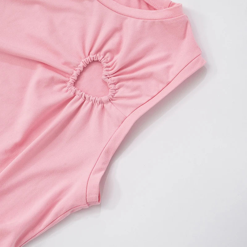 Spring ‘s Love Hollow Out Design Color Set Round Neck Sleeveless Tank Top Low Waist Pants Sets
