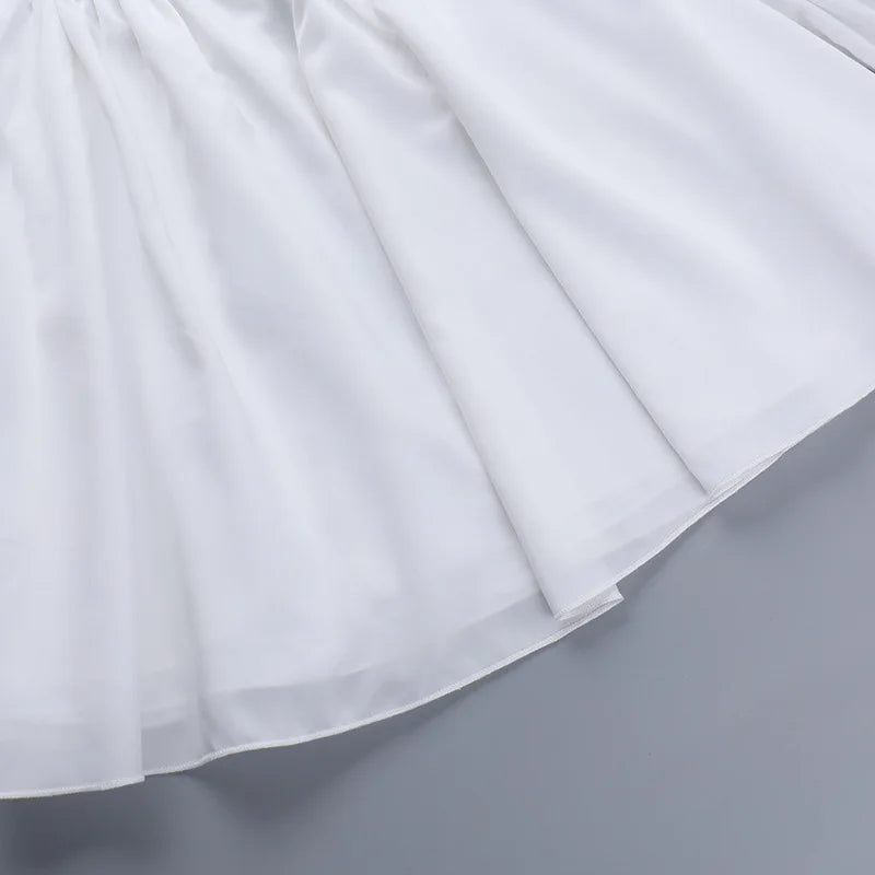 Square Collar Hollow Out Dress White Long Sleeve Mini Dress Slim Dress