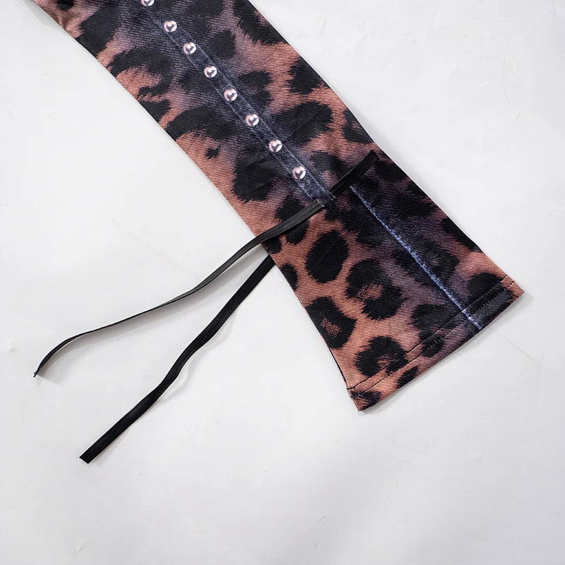 And Leopard Slim Flared Long-Sleeved Hip Short Skirt