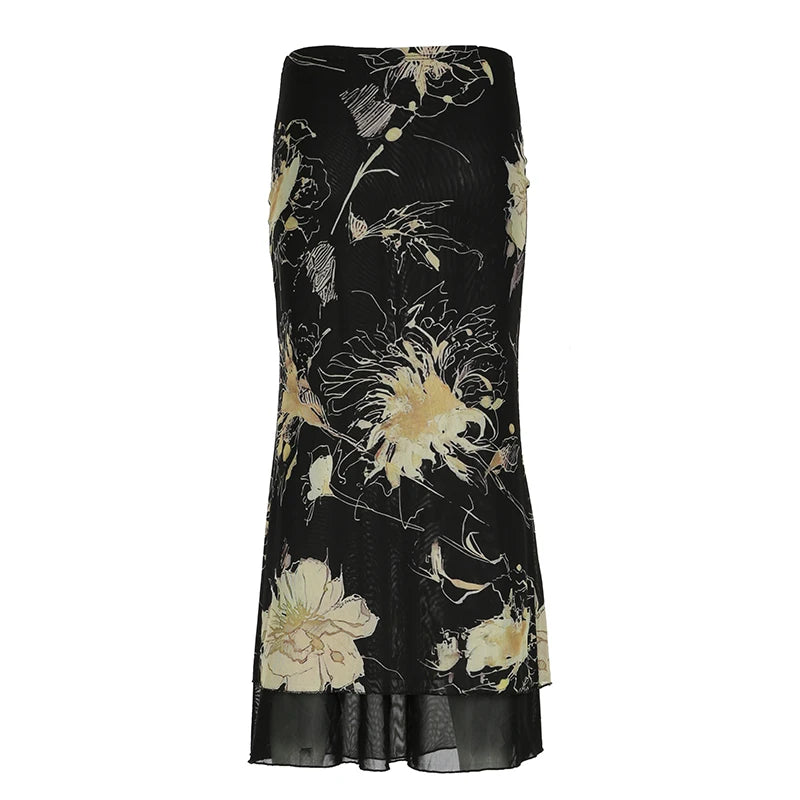 Black Floral Skirt