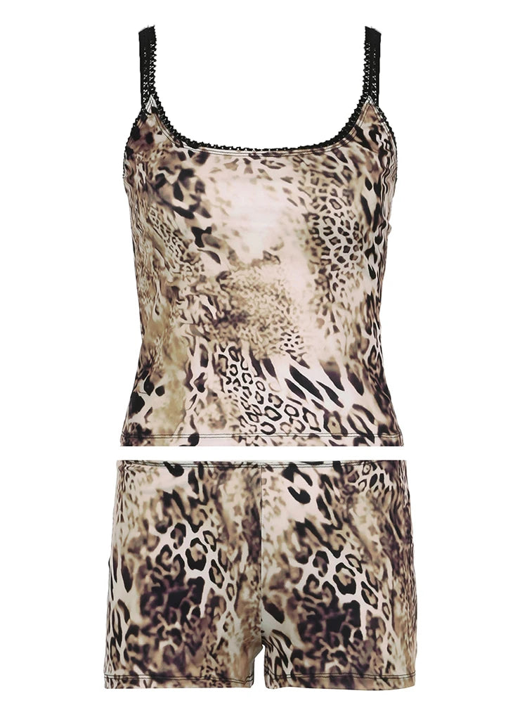 Leopard Two Piece of Set Camiole and Slim Short