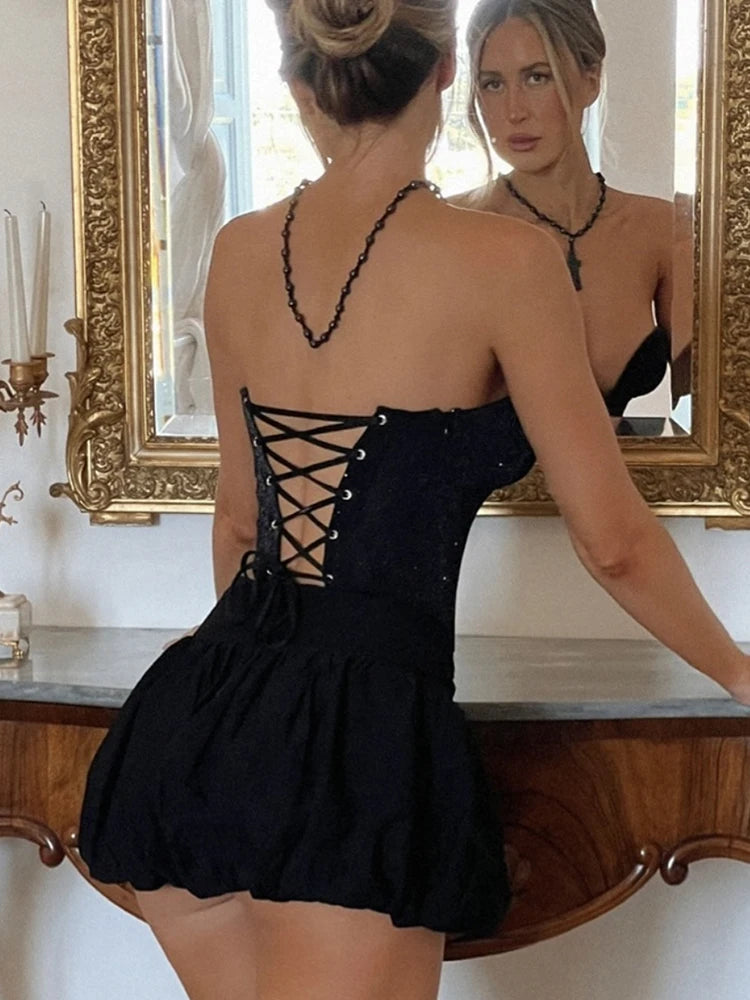 Black Slim Fold Cleavage Backlessss Top