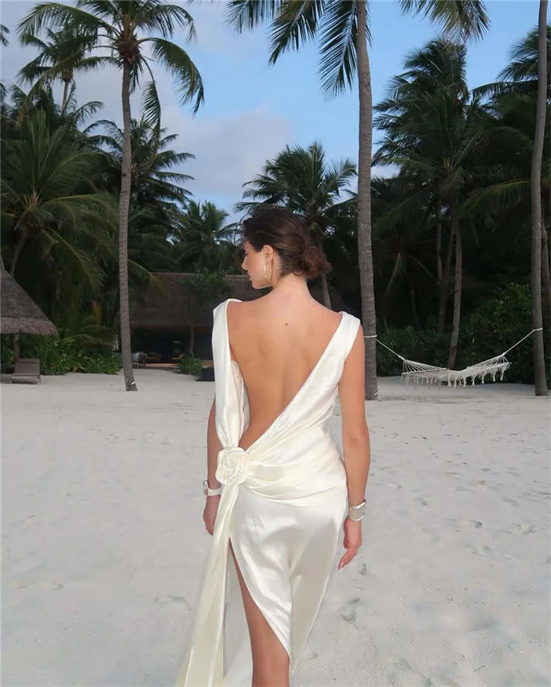 Satin Backless High Split Maxi Dress