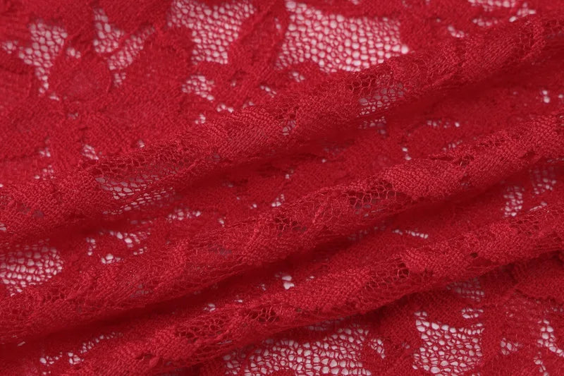 Red Lace See Through Two Piece Set