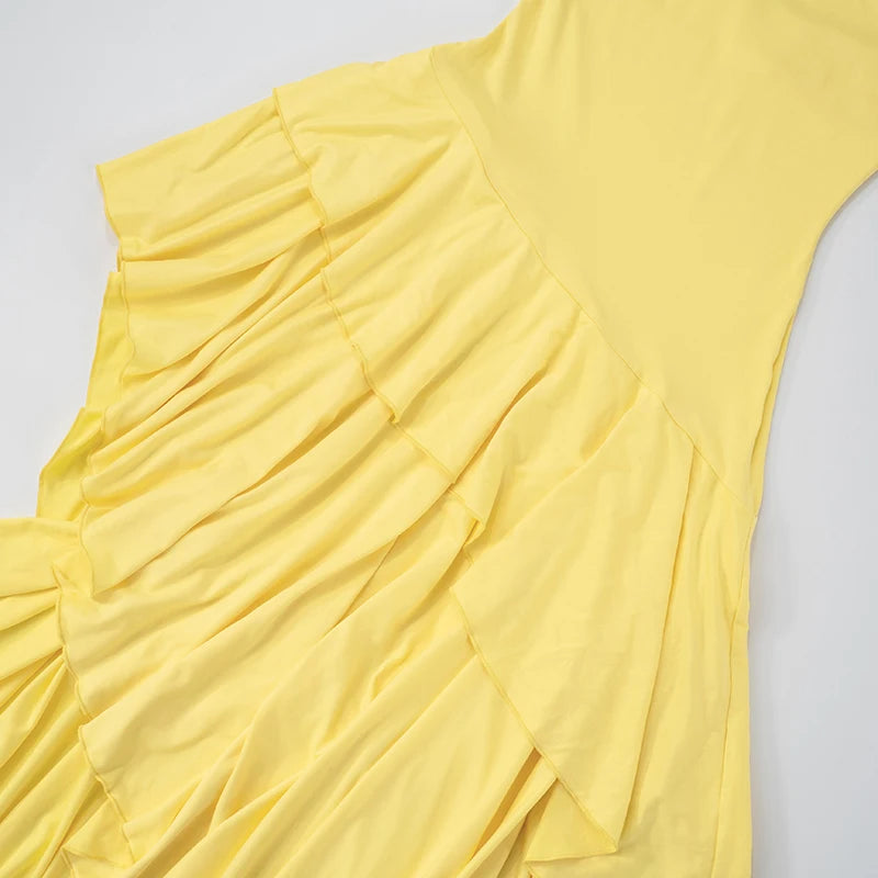 Color Irregular Slim Layered Ruffle Sheath Dress