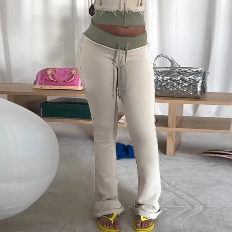 Patchwork Flare Pant Lace-up Slim Trouer Bottom