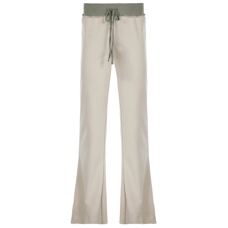Patchwork Flare Pant Lace-up Slim Trouer Bottom