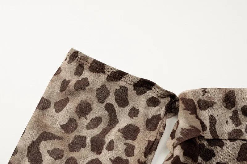 Leopard Mesh Sheer Long Sleeve Top