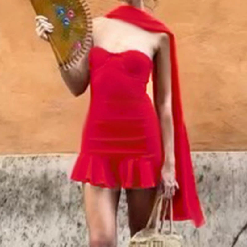 Strapless Mini Dress and Scarf Sleeveless Backless