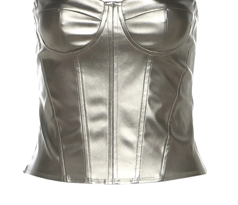 Glossy Finish Bandeau Top Fake Fishbones a Sense Of Science And Technology