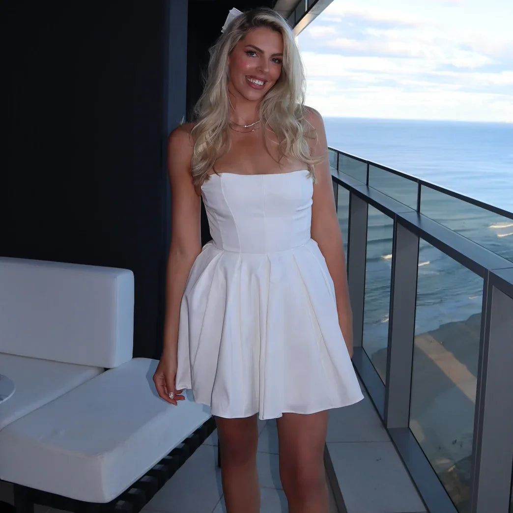 Strapless Bodycon Dress Mini White Corset Dress Casual Flare Dress