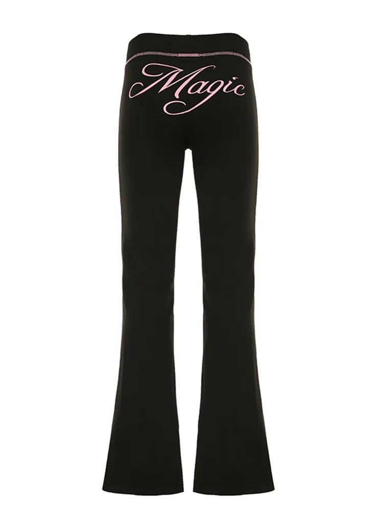Letter Print Flare Pants Trousers Retro Bottoms