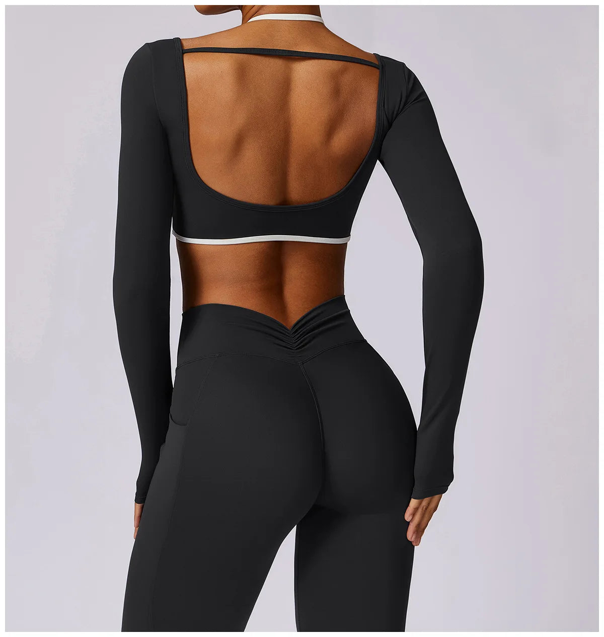 2 Pieces Tracksuit Yoga Set Workout Sports Gym Fitness Long Sleeve Crop Top High Waist Leggings Sports Suits
