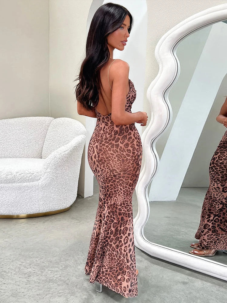 Supendency Leopard Dress Body-haping Maxi Popular Bodycon