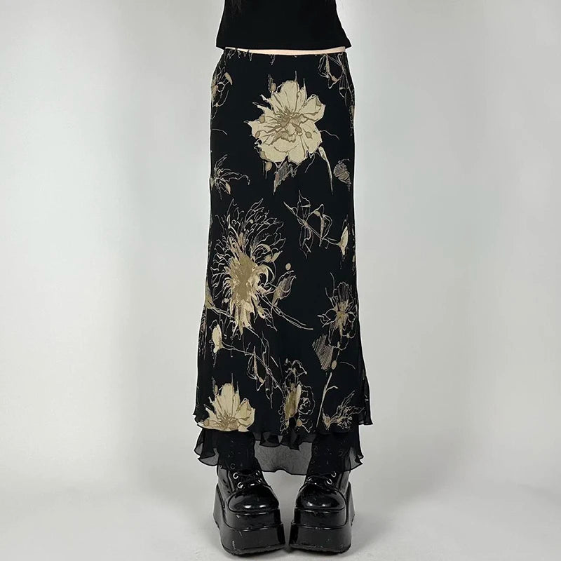Black Floral Skirt