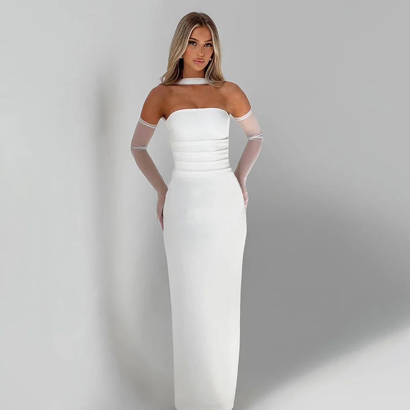 Straple Wait Slim Package Hip Long Dress Meh Glove Hanging Neck Fluttering Belt Set
