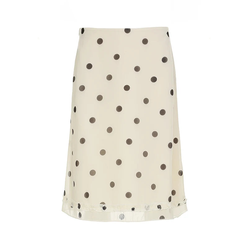Beige Midi Skirt with Black Dots