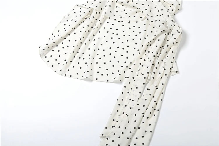 Polka Dot Print Dress Swing Collar Irregular Hem Ruffles Sleeveless Backlesssee Through Skinny Street Mini Bodycon