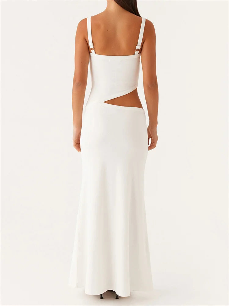Dress Sleeveless Strap V-neck Backless Waist Front Hollow Out Dress Cocktail