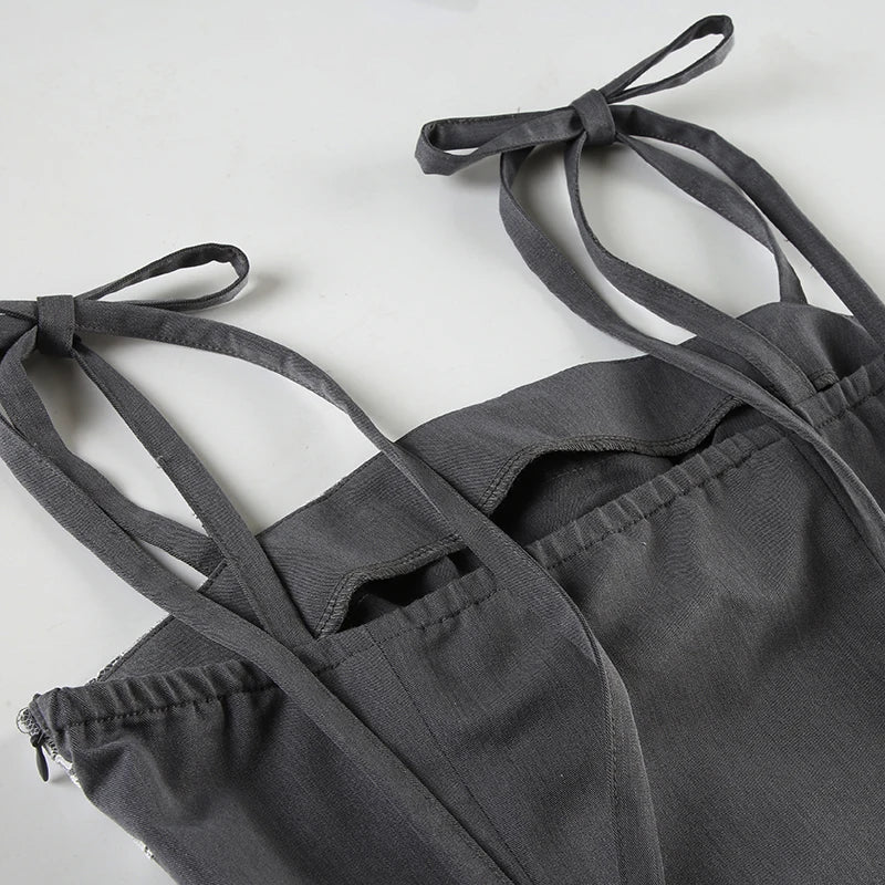 Gray Lace Bow Slim Top