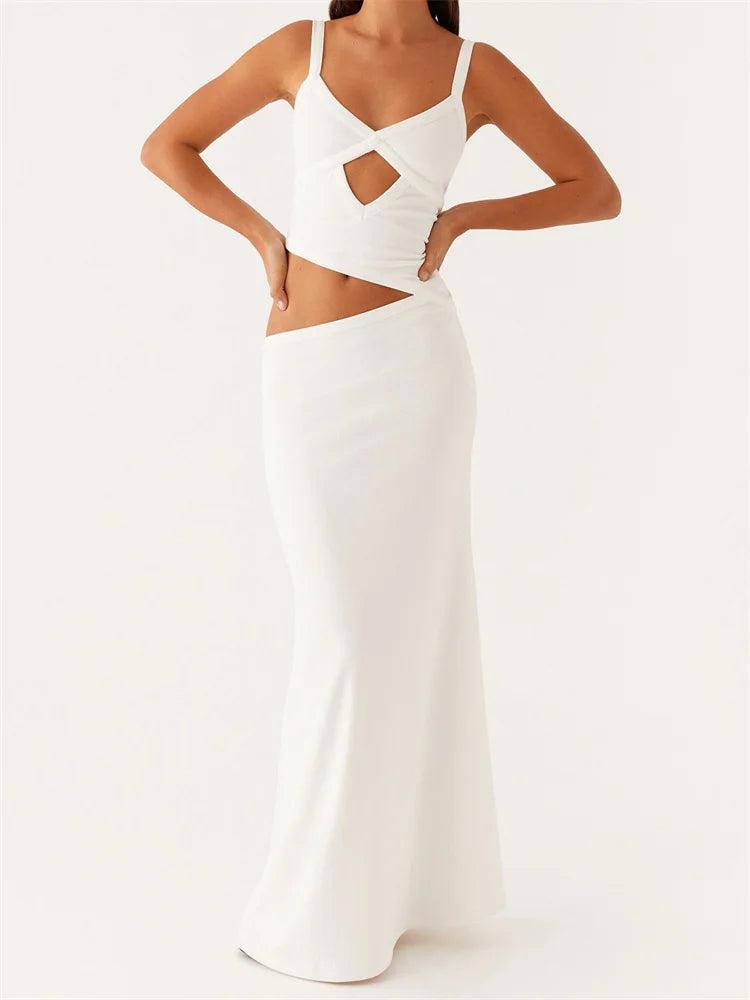 Dress Sleeveless Strap V-neck Backless Waist Front Hollow Out Dress Cocktail
